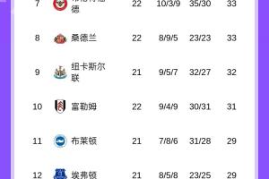 英超积分榜：枪手取胜将领先曼城9分，利物浦 曼联 切尔西排名456