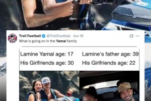 各论各的🤣？网友热议亚马尔17女友30，亚马爹39女友22