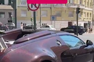 C罗开220万欧布加迪威龙🏎️，在里斯本街头独自出行